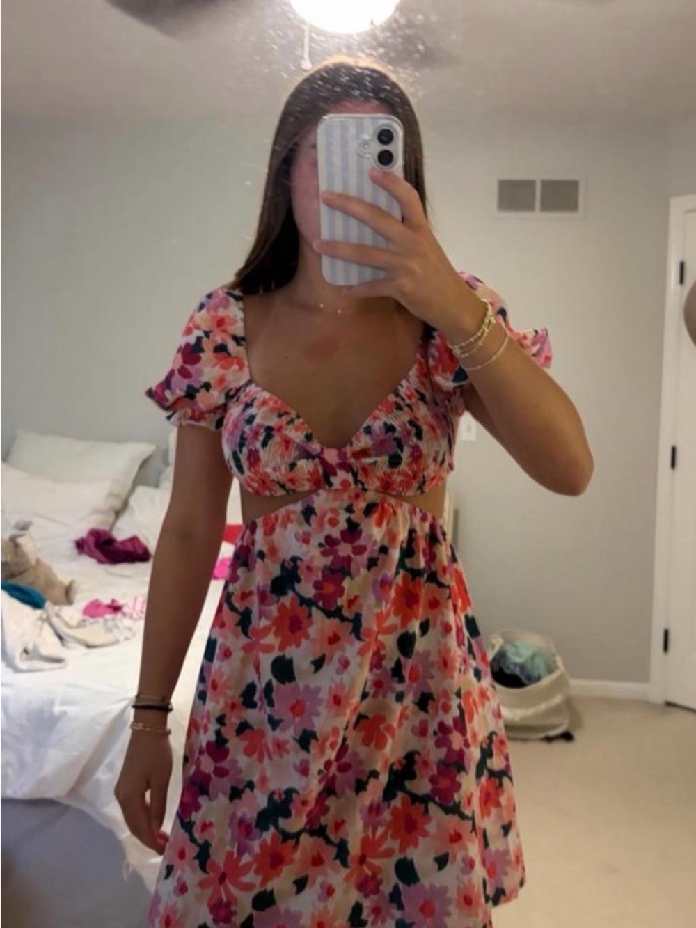 Floral Cutout Mini Dress in Pink Multi